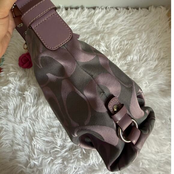 COACH Purple Signature Canvas Duffle Shoulder Bag Crossbody - Picture 6 of 8